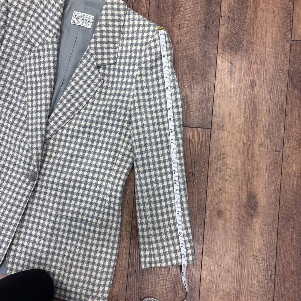 VTG Miss Pendleton Virgin Wool Blazer Jacket Blue & White Houndstooth Vintage 8